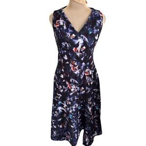 Donna Karan NY Abstract Geometric Print Stretch Knit Dress Retro Sleeveless 6
